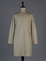 Beige silk solid festive kurta suit for men with classic mandarin collar