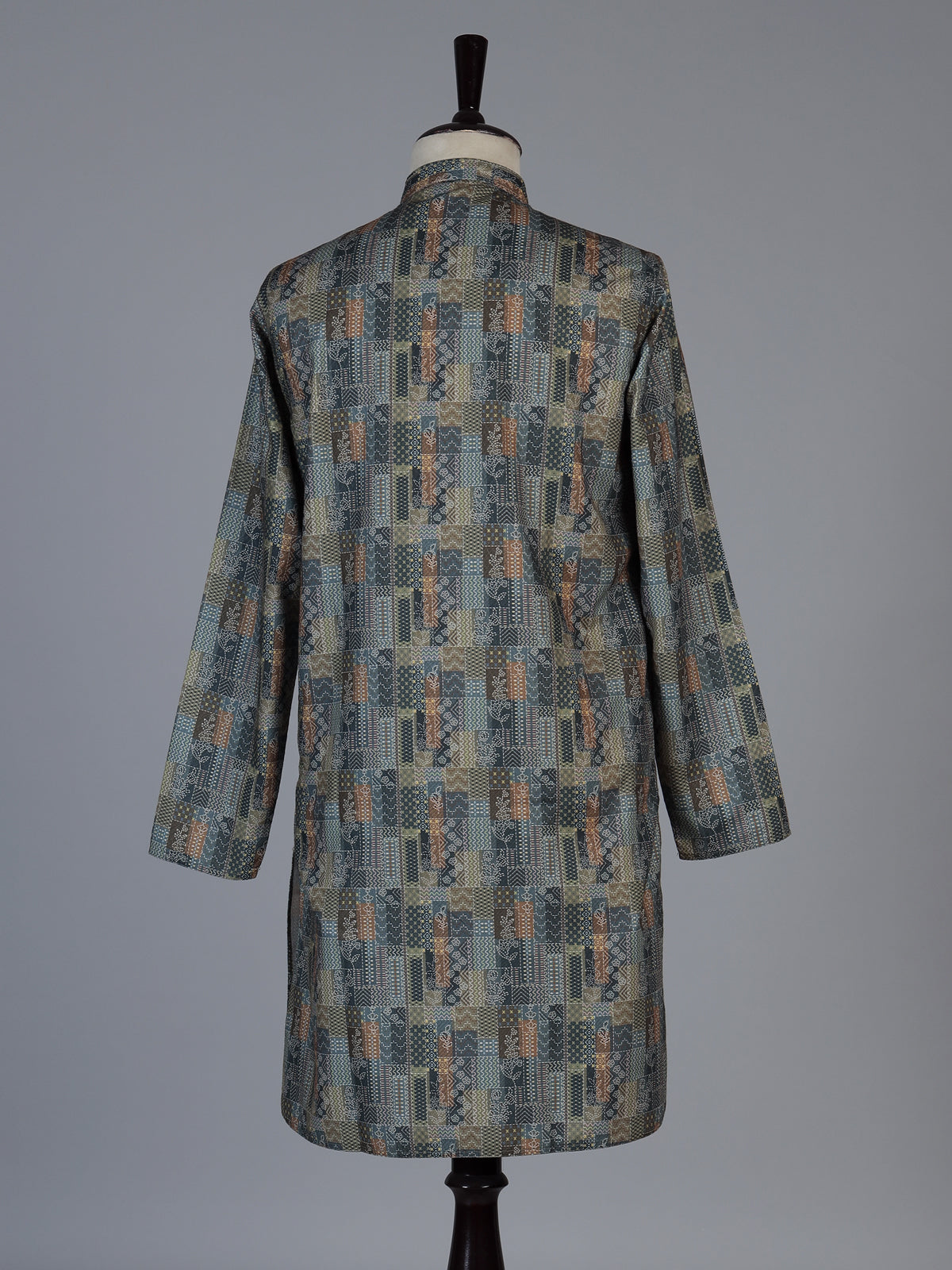 Green silk printed festive kurta suit for men with refined mandarin collar style