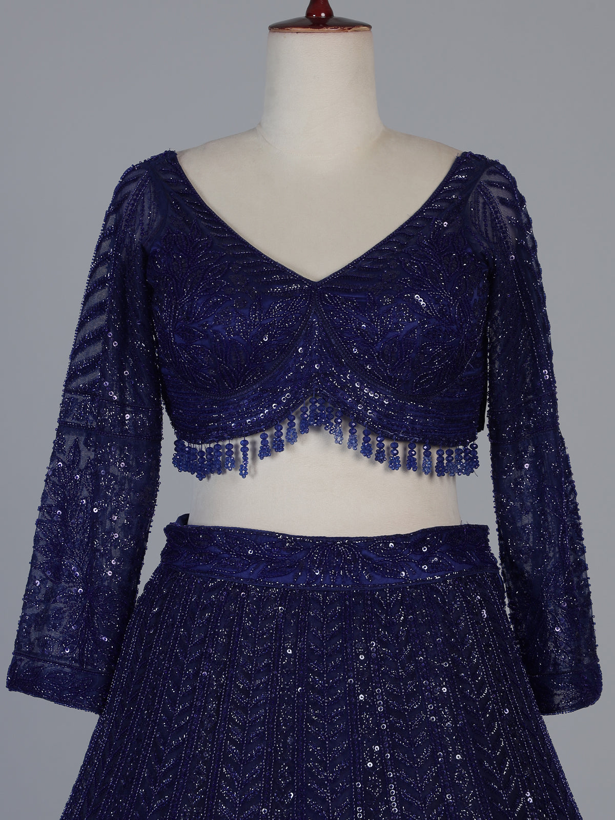 Royal blue designer net lehenga choli with elegant dupatta