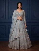 Sky blue designer net lehenga choli with dupatta