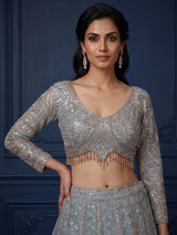 Sky blue designer net lehenga choli with dupatta