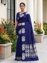 Navy blue soft silk saree with rich zari border elegance
