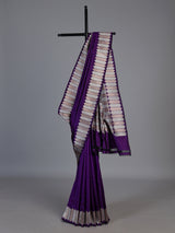 Purple satin silk saree with elegant festive zari detailing