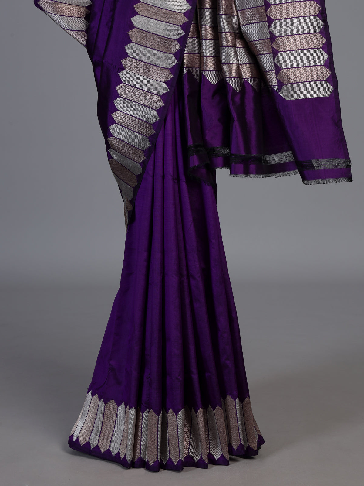Purple satin silk saree with elegant festive zari detailing