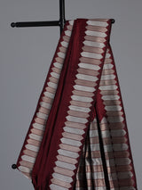Maroon satin silk saree with elegant zari border and pallu