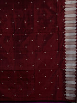 Maroon satin silk saree with elegant zari border and pallu