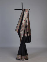 Black paithani silk saree with floral motifs and zari work