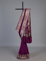 Purple paithani silk saree with elegant floral zari motifs