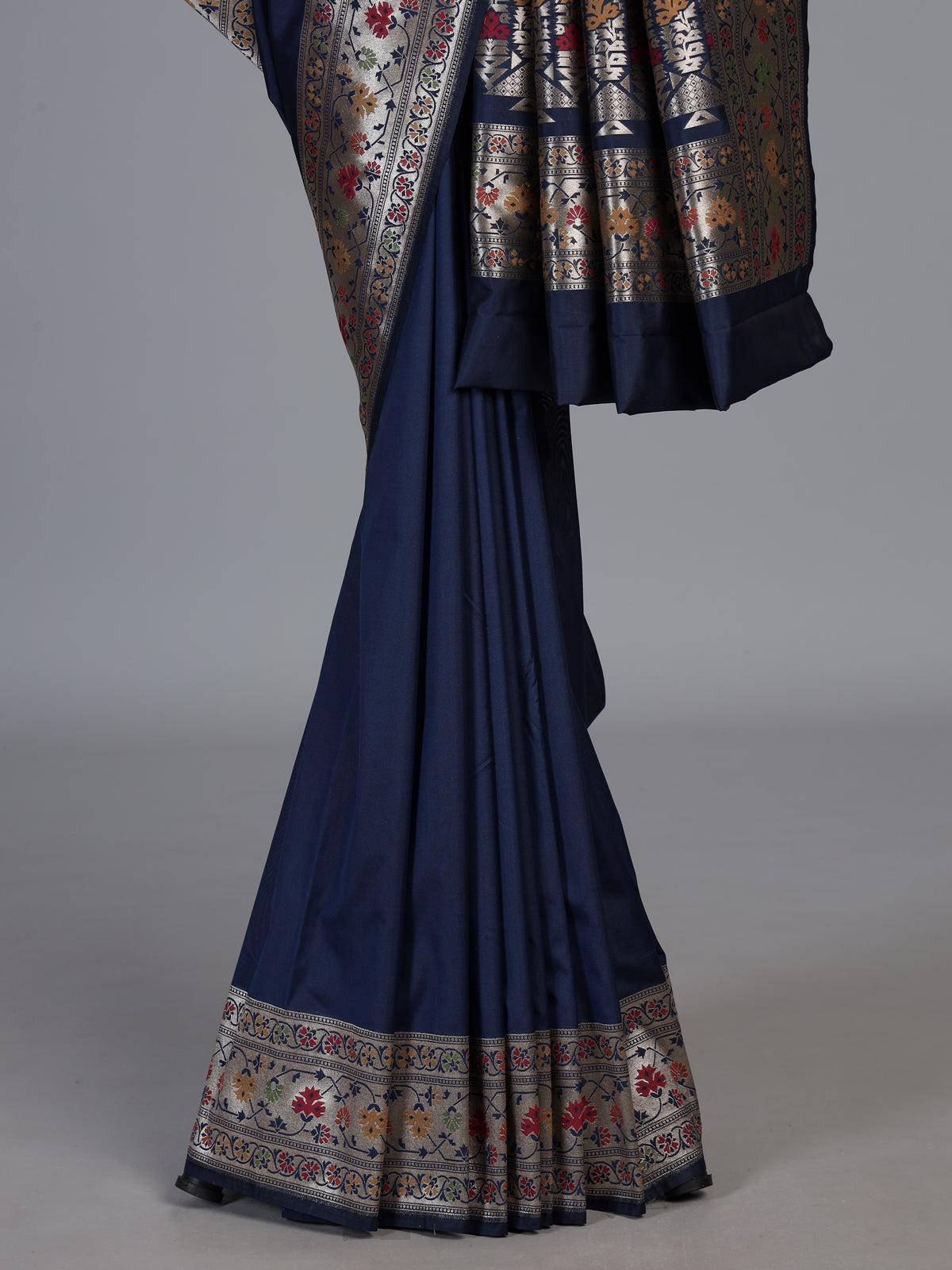 Navy paithani silk saree with floral zari woven elegance