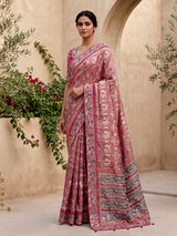 Rani pink tissue patola silk saree with bird motifs