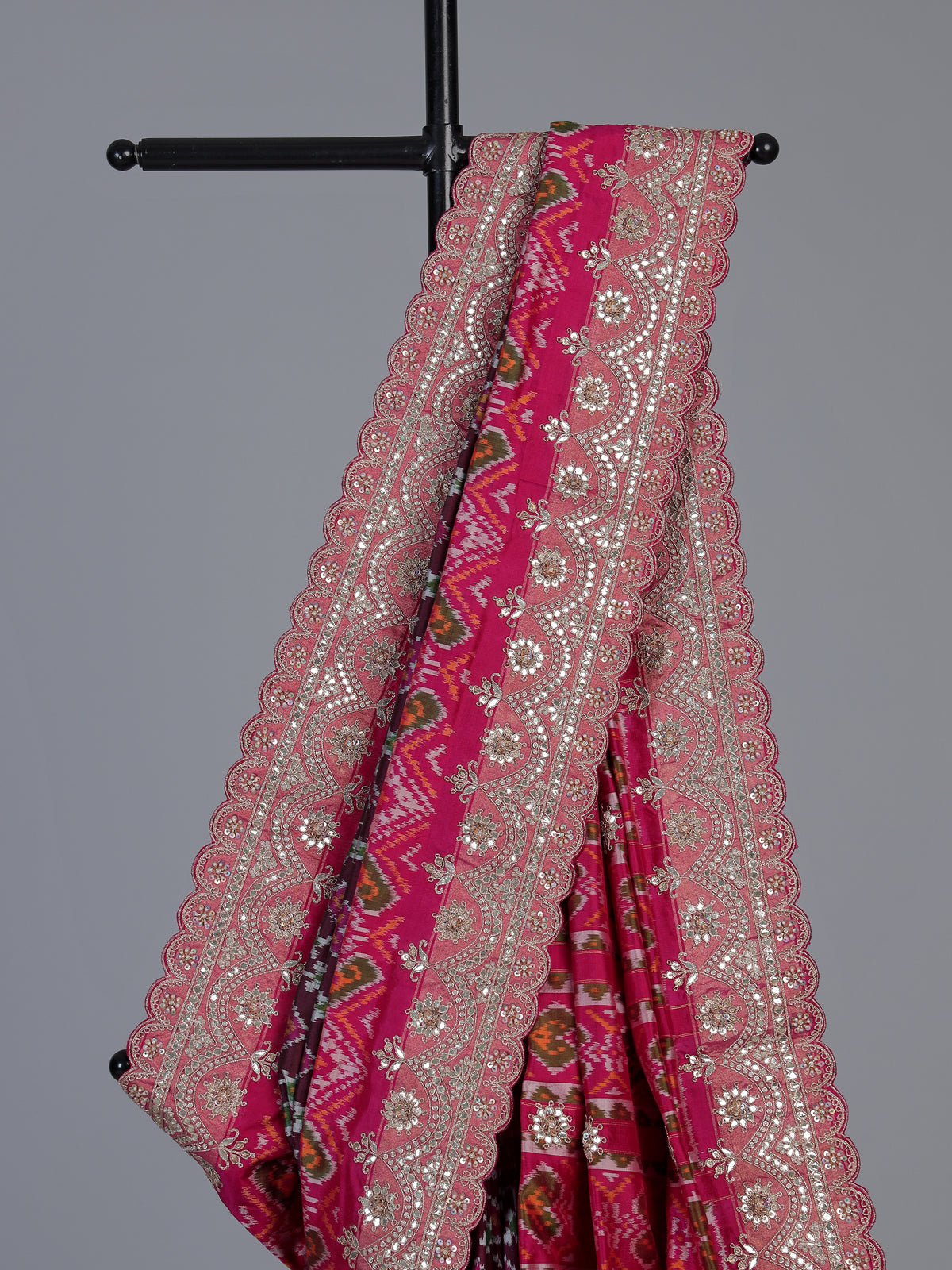 Wine Hyderabadi patola silk saree with rich hand work