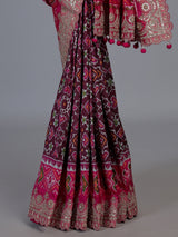 Wine Hyderabadi patola silk saree with rich hand work