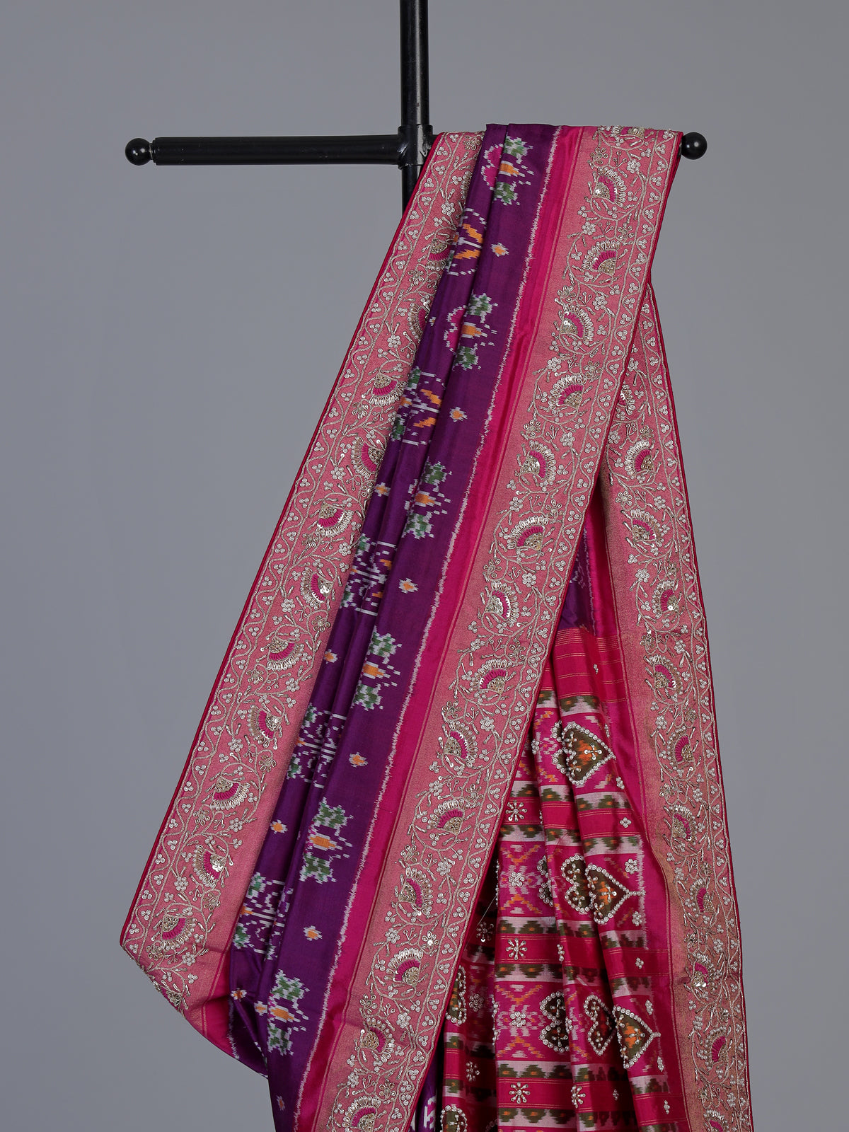 Purple pure hyderabadi patola silk saree with contrast border