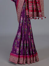 Purple pure hyderabadi patola silk saree with contrast border