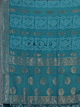 Rama blue dola satin silk bandhej printed designer saree