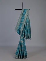 Rama blue dola satin silk bandhej printed designer saree