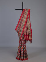 Red art patola silk saree with exquisite handcrafted embellishments