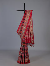 Red art patola silk saree with elegant stone work