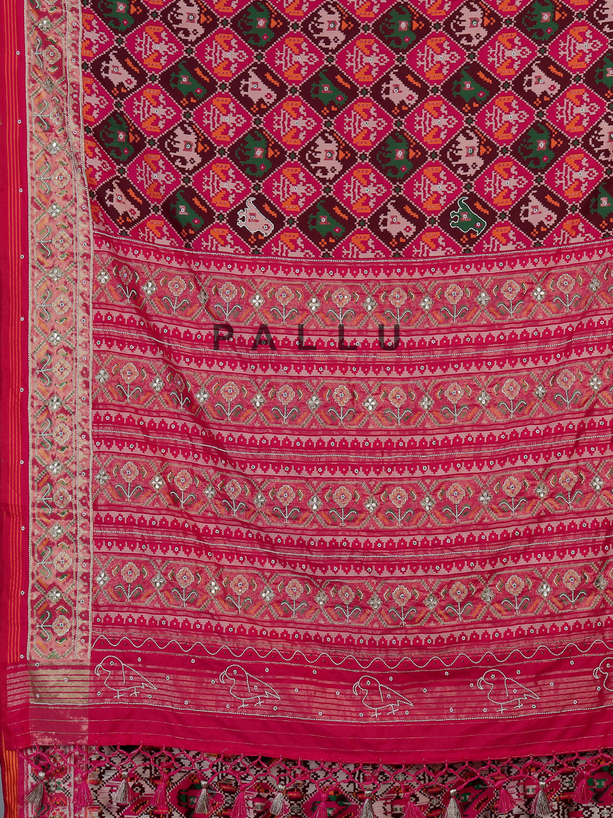 Maroon rani pink art patola silk designer festive saree