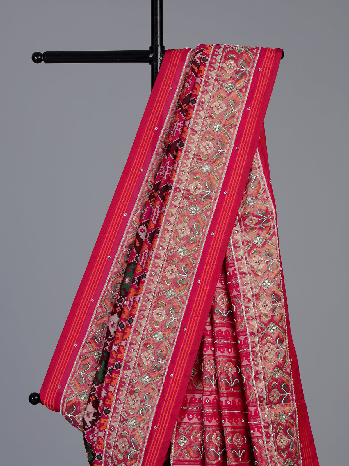 Maroon rani pink art patola silk designer festive saree