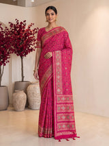 Rani pink art patola silk saree with rich stone work