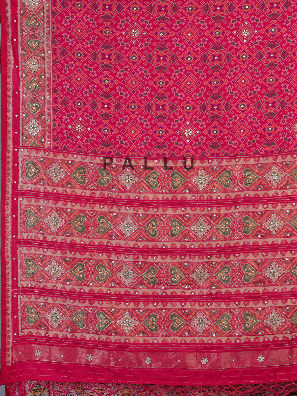 Rani pink art patola silk saree with rich stone work