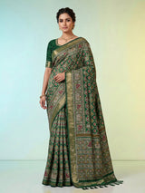Green art patola silk saree with traditional motif handwork