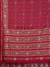 Red art patola silk saree with luxurious handcrafted thread