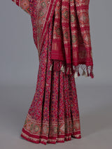 Red art patola silk saree with luxurious handcrafted thread