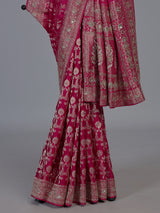 Rani pink modal satin silk bridal designer festive saree