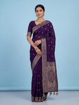 Purple dola silk saree with elegant butti handwork design