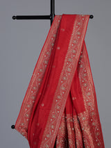Orange dola silk saree with traditional butti work design