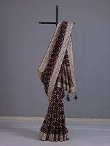 Wine bandhani semi georgette saree with elegant tassel pallu detailing
