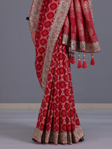 Rani pink bandhani semi georgette saree with tassel pallu elegance