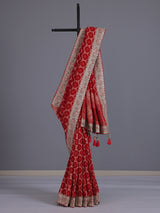 Red bandhani semi georgette saree with designer tassel pallu elegance