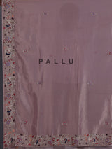 Pastel pink shimmer tissue saree with peacock border designer elegance