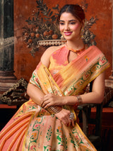 Peach luxurious heritage tissue silk saree