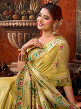 Mehendi yellow timeless festive tissue silk saree