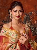 Orange elegant festive tissue silk saree