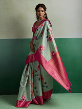 Pista green premium festive tissue silk saree