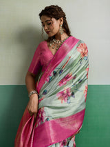 Pista green premium festive tissue silk saree