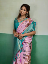Pink royal botanical tissue silk saree