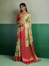 Light yellow radiant festive tissue silk saree