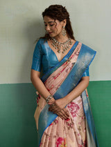 Peach elegant floral kanjivaram tissue silk saree