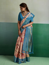 Peach elegant floral kanjivaram tissue silk saree