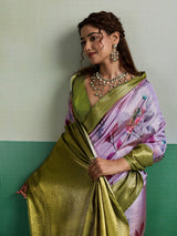 Lavender botanical grace kanjivaram tissue silk saree
