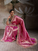 Pink majestic bridal jacquard silk saree