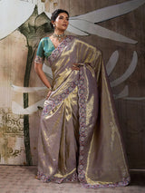 Silver opulent festive banarasi silk saree