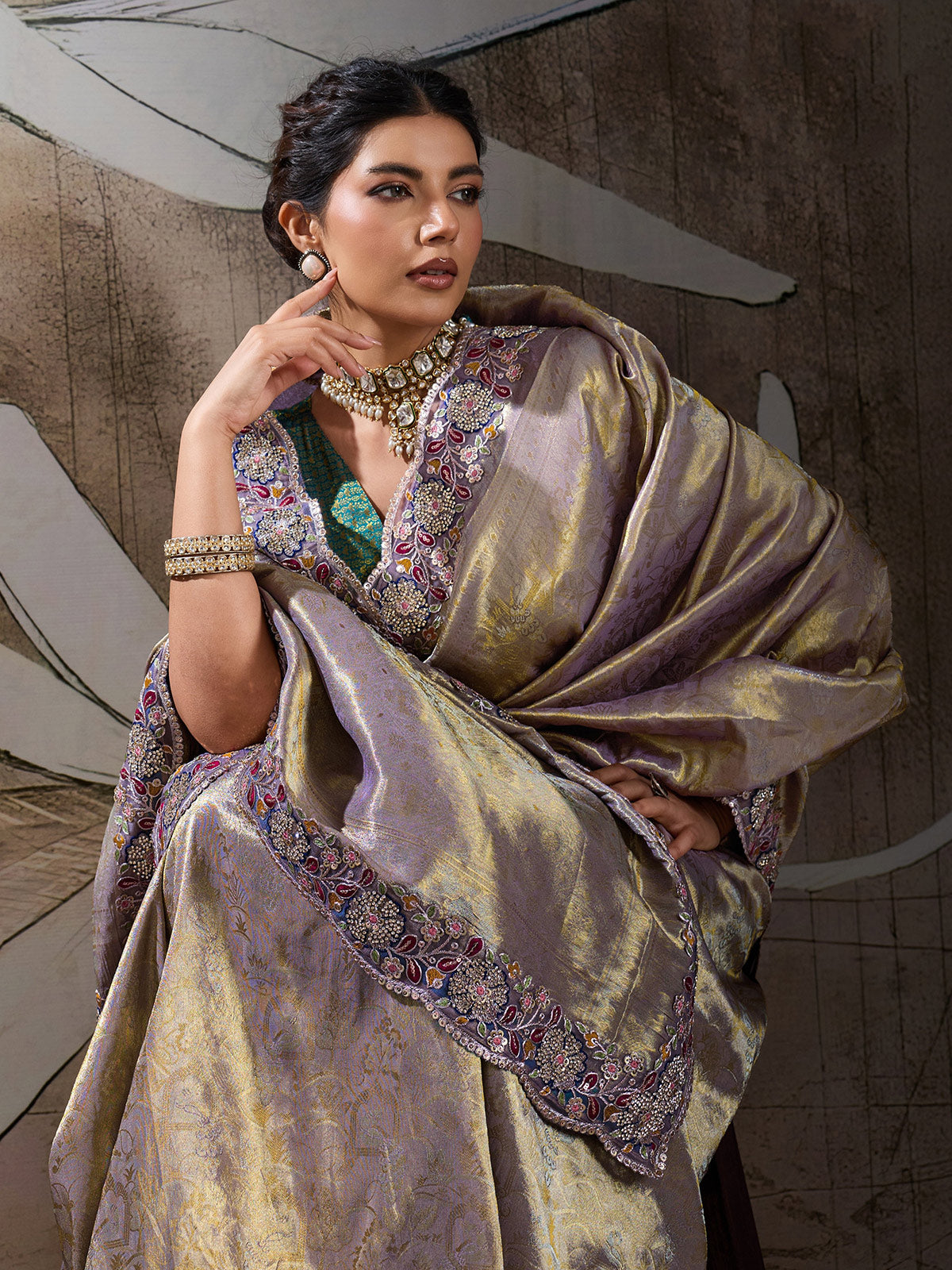 Silver opulent festive banarasi silk saree