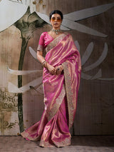 Pink regal banarasi jacquard silk party saree